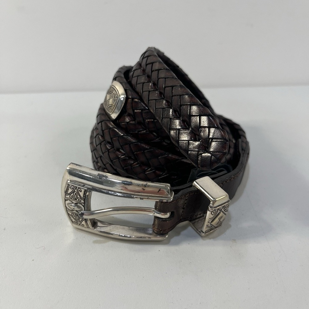 Vintage Brighton Belt Braided Brown Leather Silver Concho Medallions Q2108 XL 36